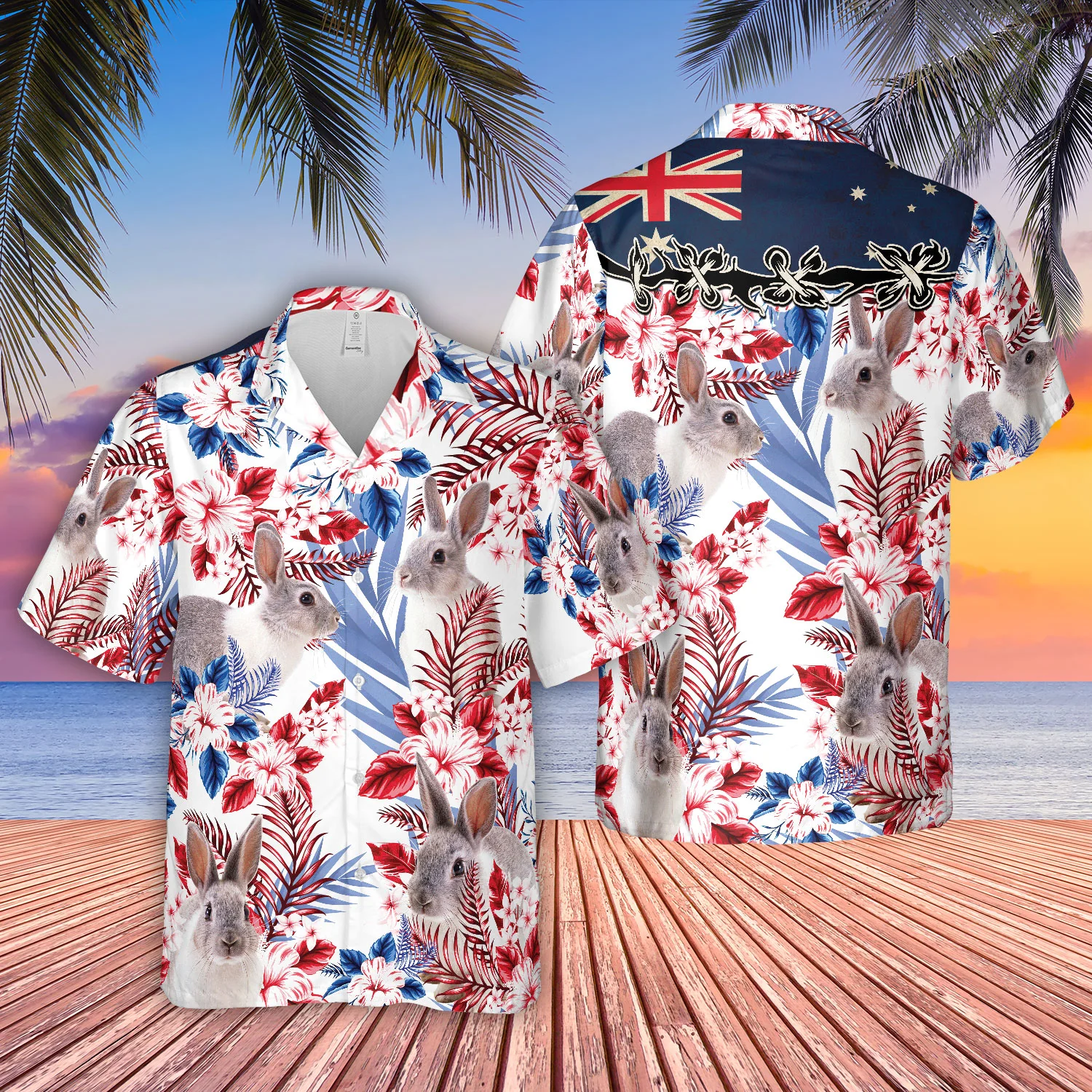 Rabbit Lovers Australia Flag Hawaiian Flowers Hawaiian Shirt