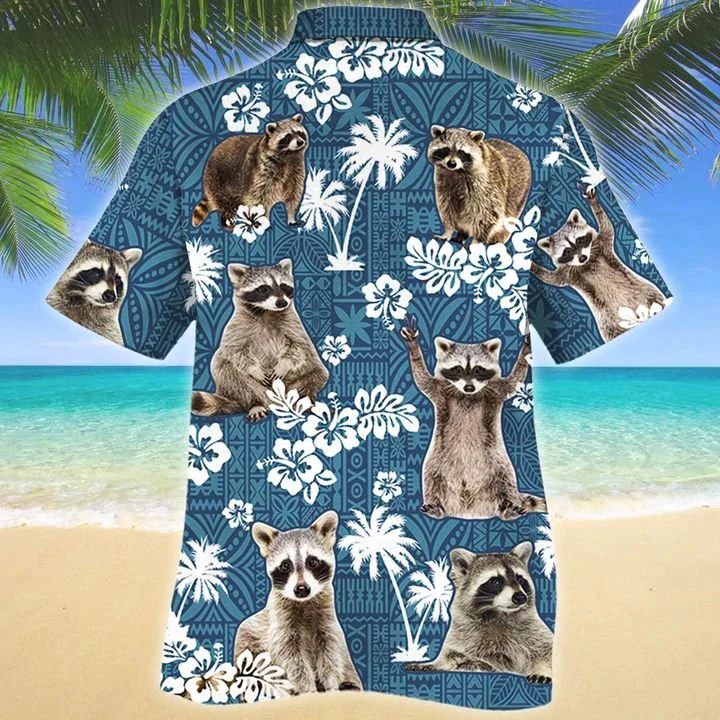Raccoon Blue Tribal Pattern Trendy Hawaiian Shirt, Animal Raccoon Trendy Hawaiian Shirts, Raccoon Aloha Shirt For Men, Hawaii Shirt Woman