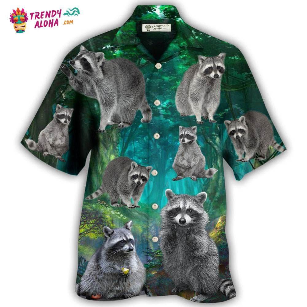 Raccoon Style With Green Hawaiian Shirt – Trendy Aloha