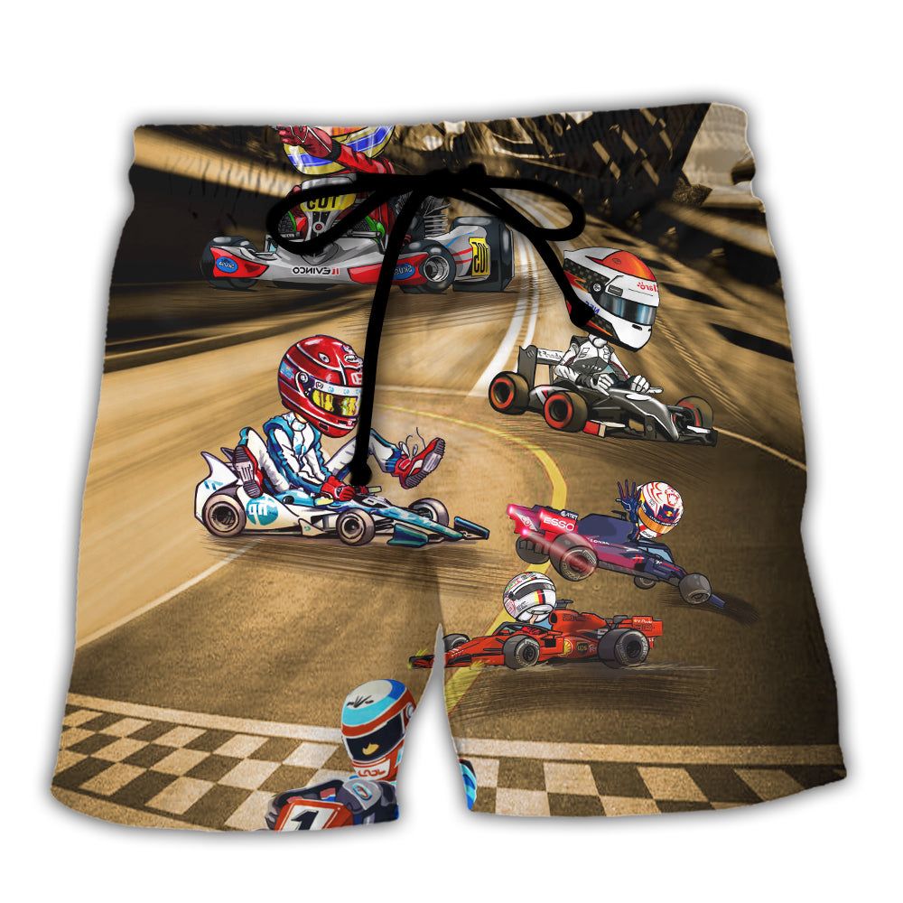 Racing Go Kart Cool Style Trendy Aloha Hawaiian Beach Shorts - Trendy Aloha