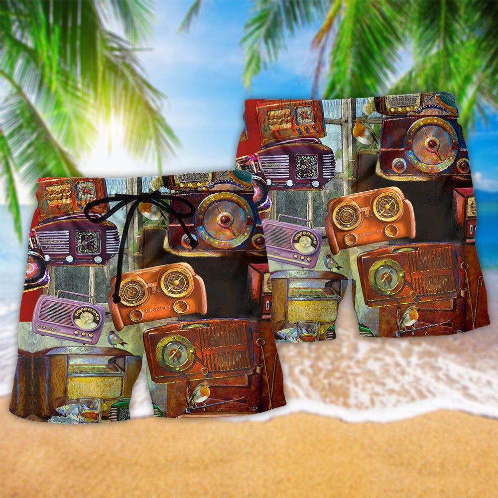 Radio A Peaceful Morning With Radio Vintage Trendy Aloha Hawaiian Beach Shorts