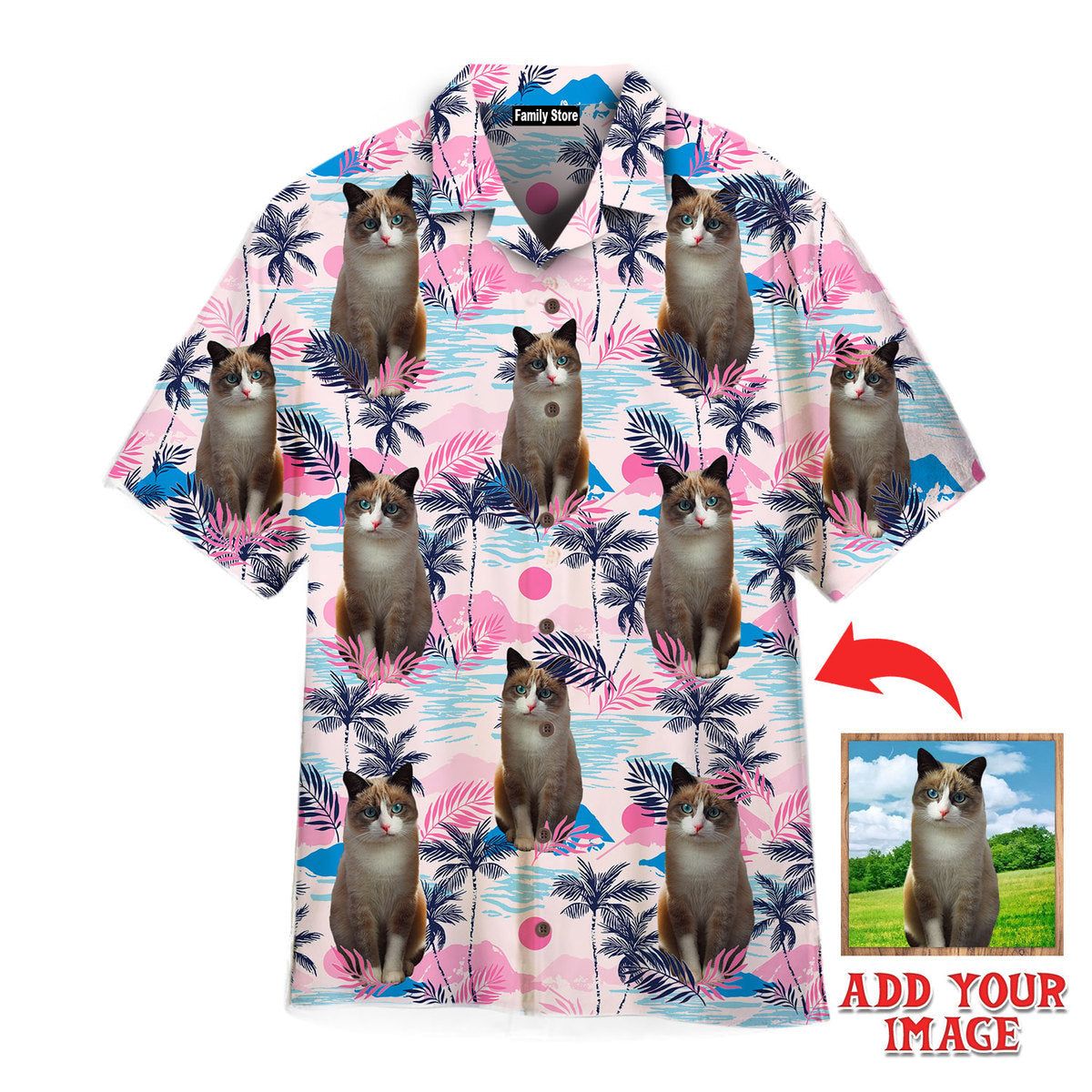 Ragdoll Cat On Pink Palm Tree Tropical Island Custom Hawaiian Shirt