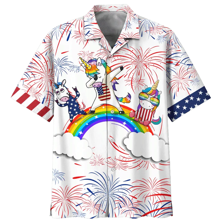 Rainbow And Unicorn Background Trendy Hawaiian Shirt, 4Th Of July Trendy Hawaiian Shirt Rainbow And Unicorn Background Trendy Hawaiian Shirt, 4Th Of July Trendy Hawaiian Shirt