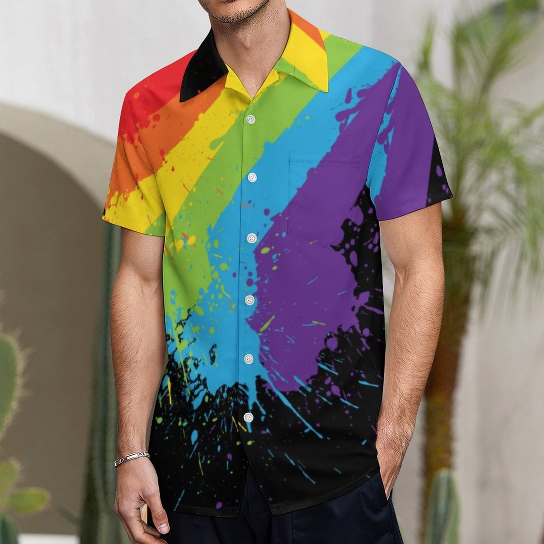 LGBT Custom Name Aloha Hawaiian Shirts For Summer, Personalized Hand Rainbow Paint Colorful LGBT Hawaiian Shirts HO3499