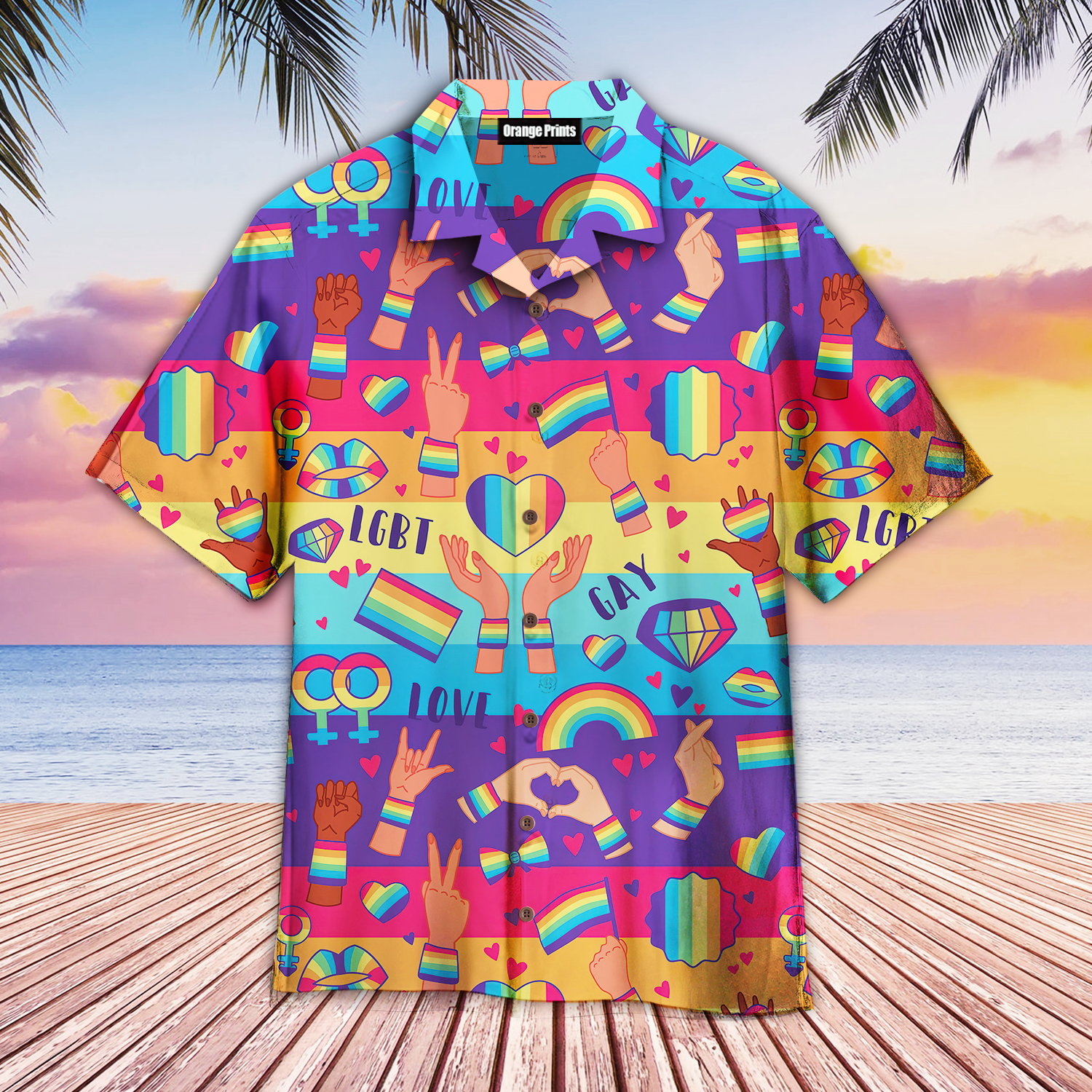 Rainbow Lgbt Rights Symbols Aloha Hawaiian Shirts For Men & For Women |