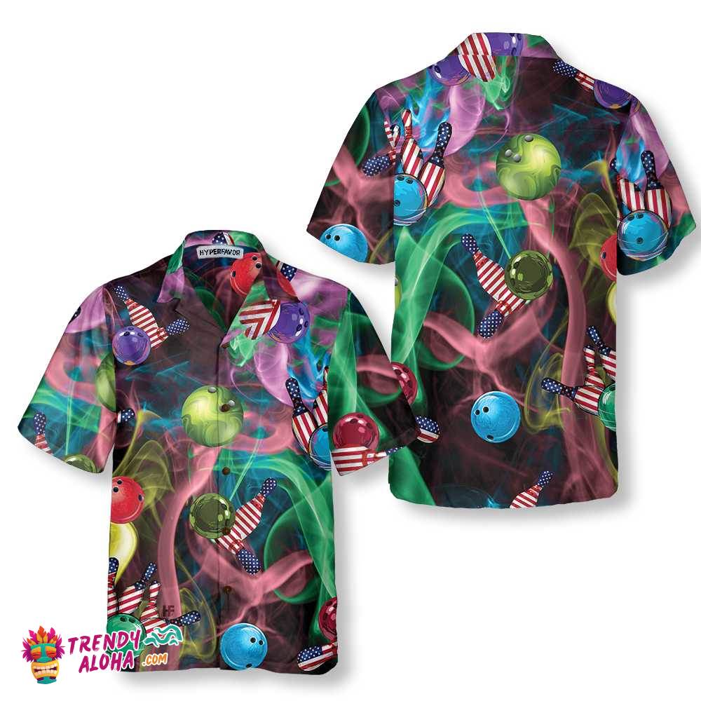 Rainbow Smoke And American Flag Bowling Hawaiian Shirt, Best Bowling Shirt For Men And Women Rainbow Smoke And American Flag Bowling Hawaiian Shirt, Best Bowling Shirt For Men And Women