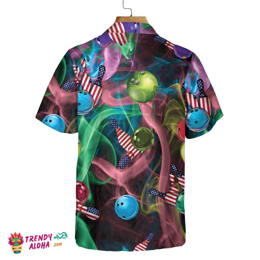 Rainbow Smoke And American Flag Bowling Hawaiian Shirt, Best Bowling Shirt For Men And Women