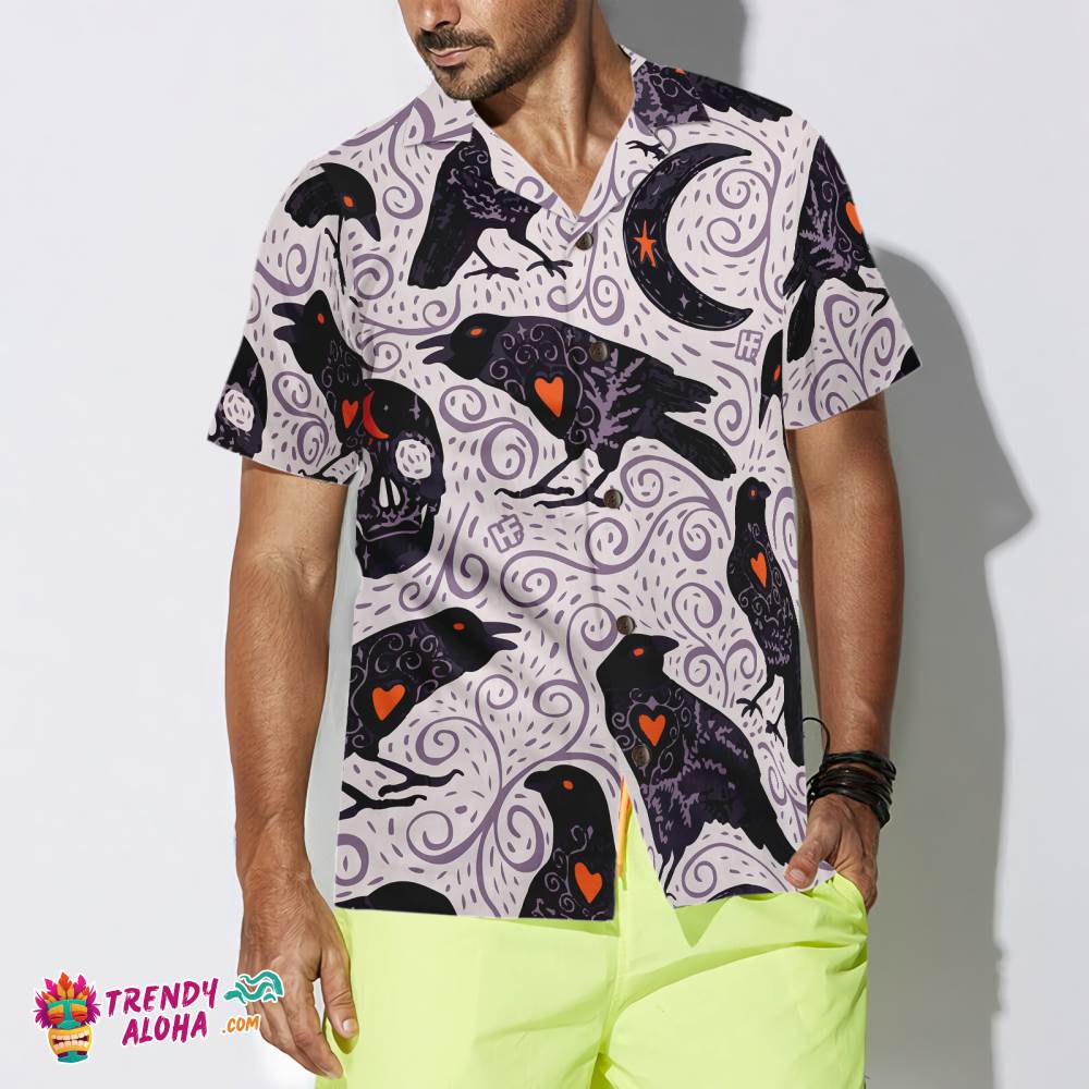 Raven And Skull Halloween Hawaiian Shirt, Halloween Shirt For Men And Women