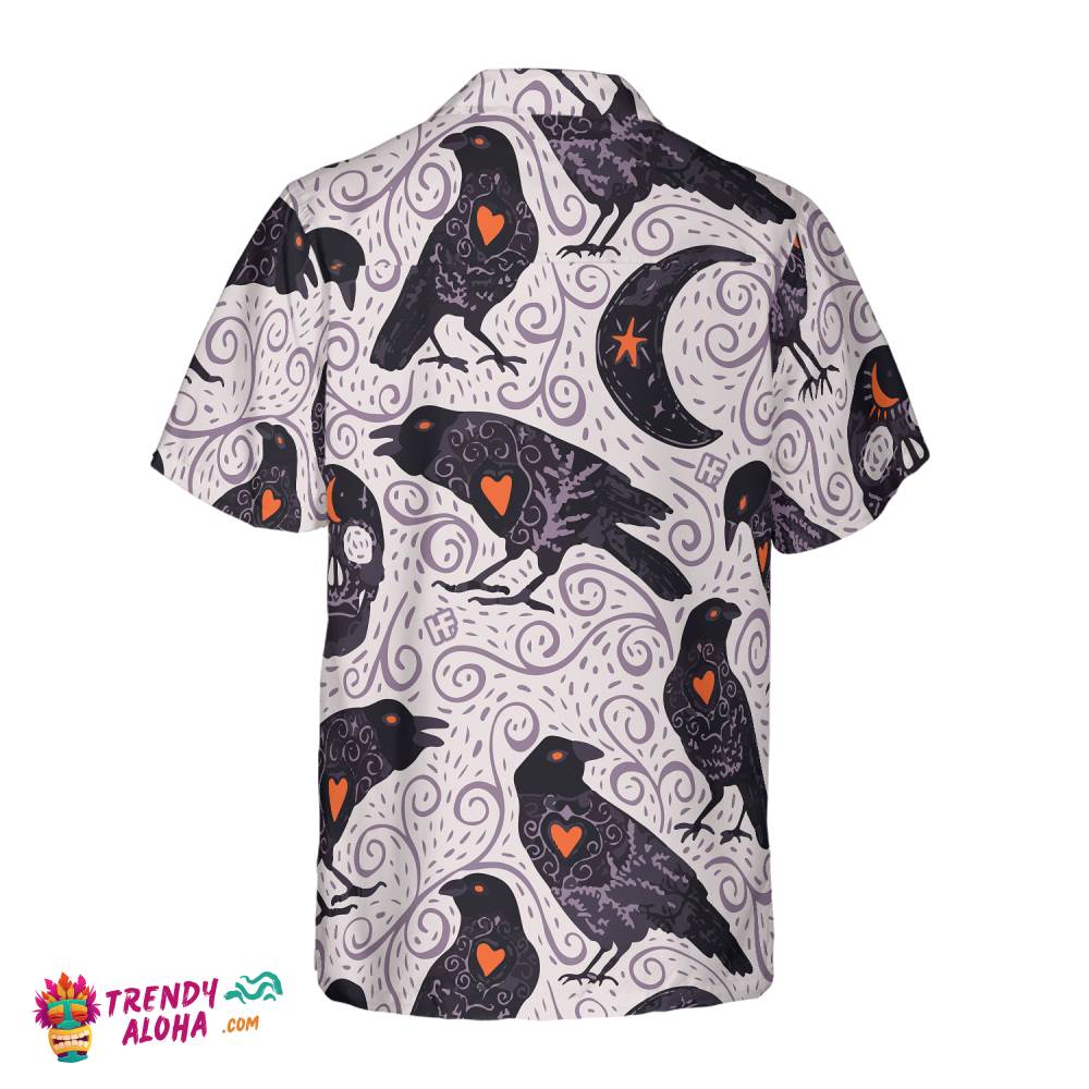 Raven And Skull Halloween Hawaiian Shirt, Halloween Shirt For Men And Women