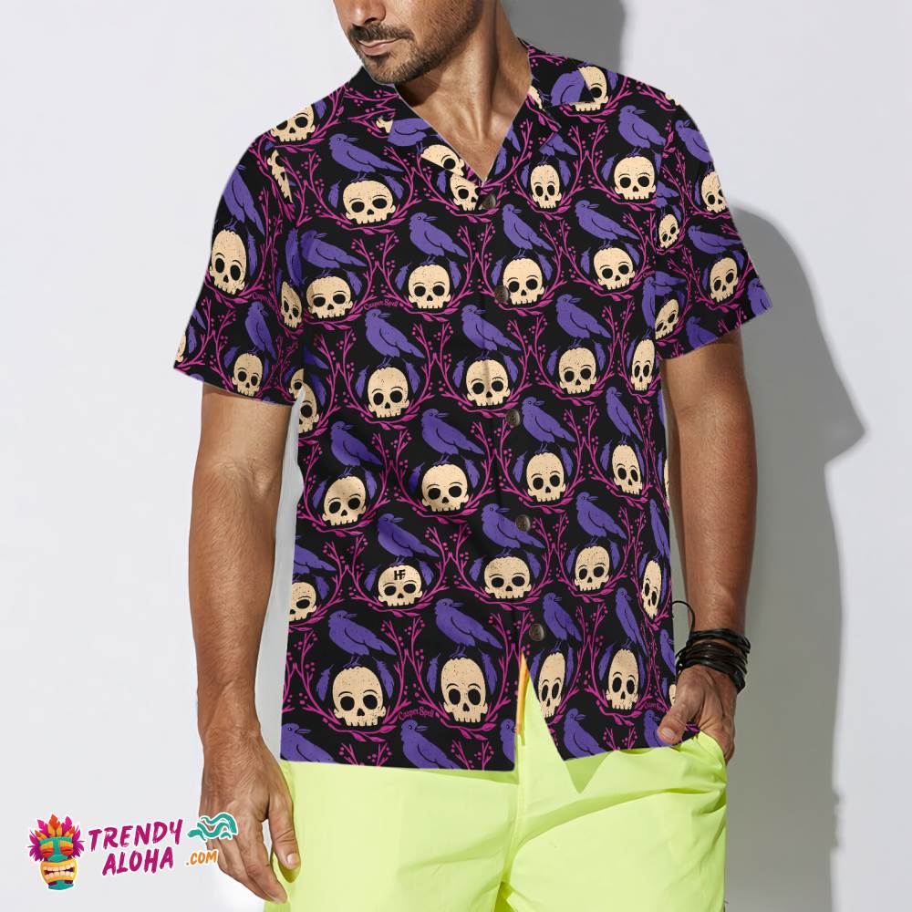 Raven Skull Halloween Shirt For Men Hawaiian Shirt