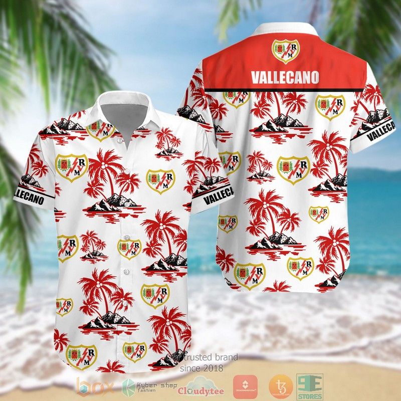 Rayo Vallecano Coconut Tree White Red Trendy Hawaiian Shirt Aloha Shirt