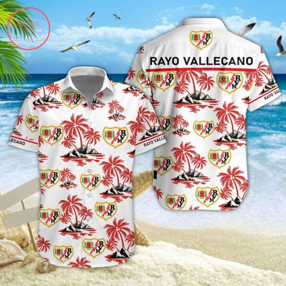Rayo Vallecano Coconut Tree White Trendy Hawaiian Shirt Aloha Shirt