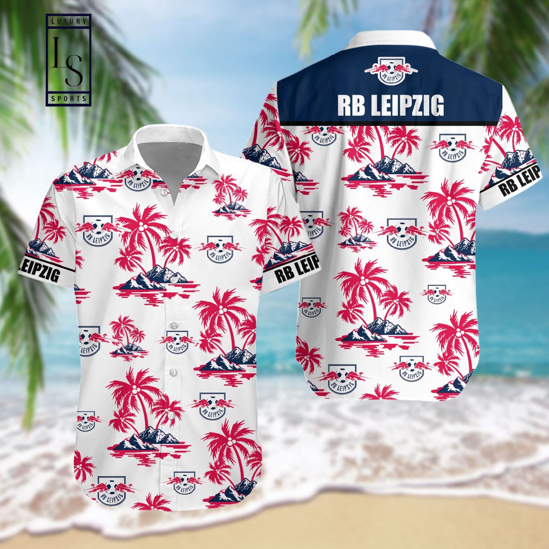 Rb Leipzig Coconut Tree White Blue Hawaiian Shirt