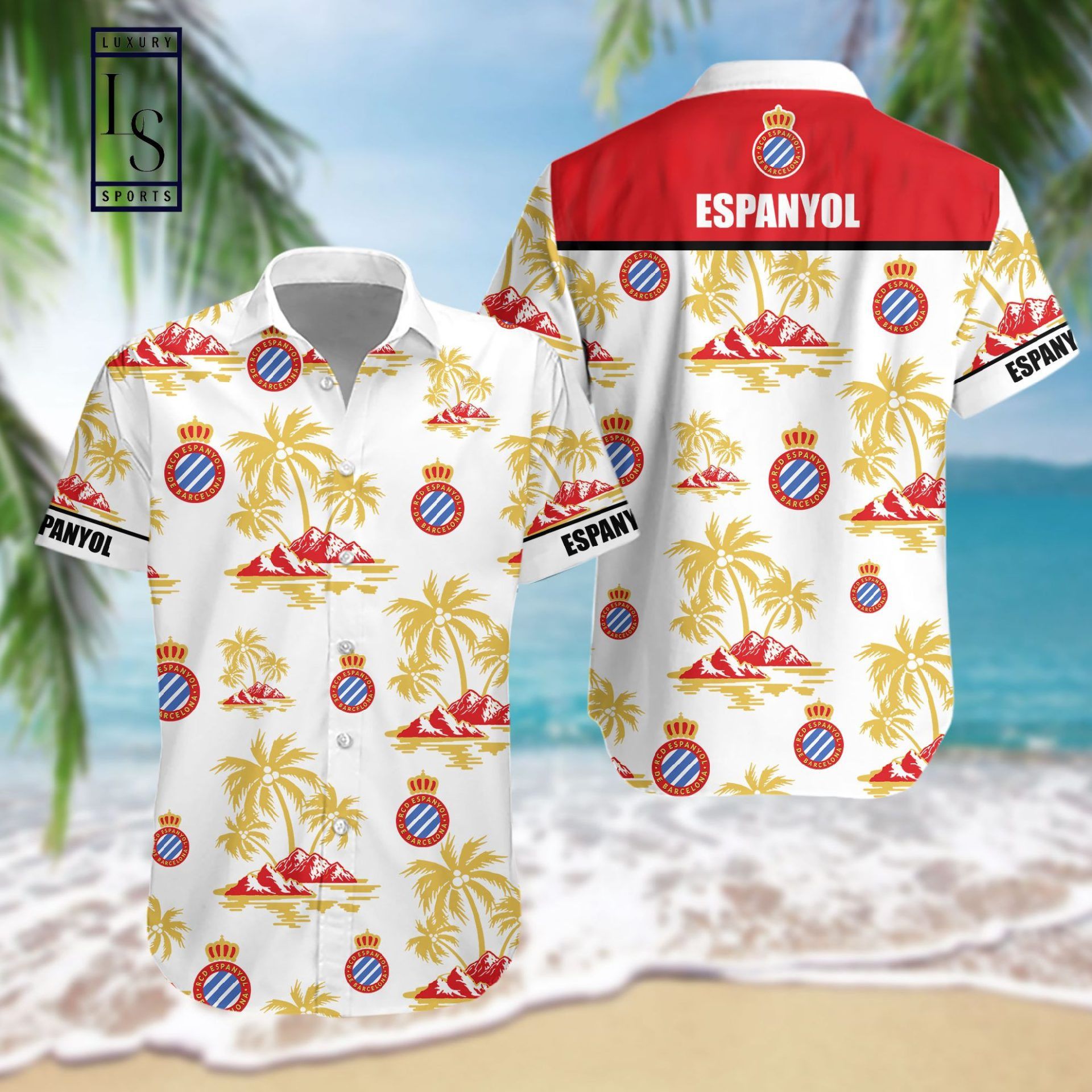 Rcd Espanyol Coconut Tree White Red Hawaiian Shirt