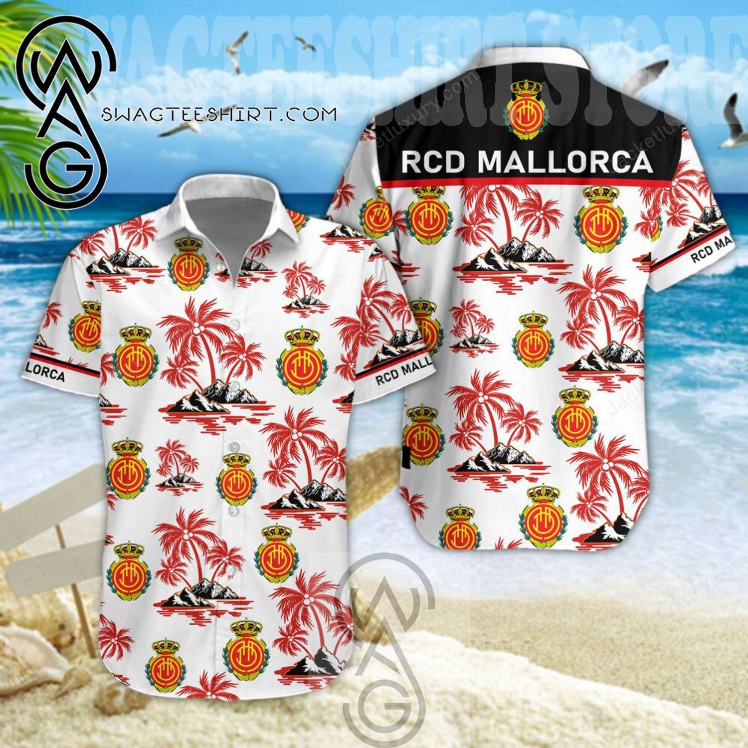 Rcd Mallorca Coconut Tree White Black Trendy Hawaiian Shirt Aloha Shirt
