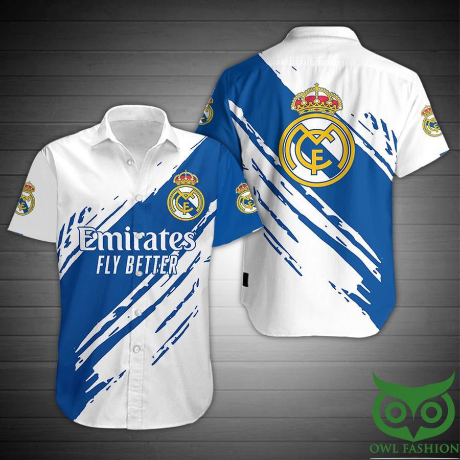 Real Madrid Hawaiian Style Blue White Trendy Hawaiian Shirt Aloha Shirt