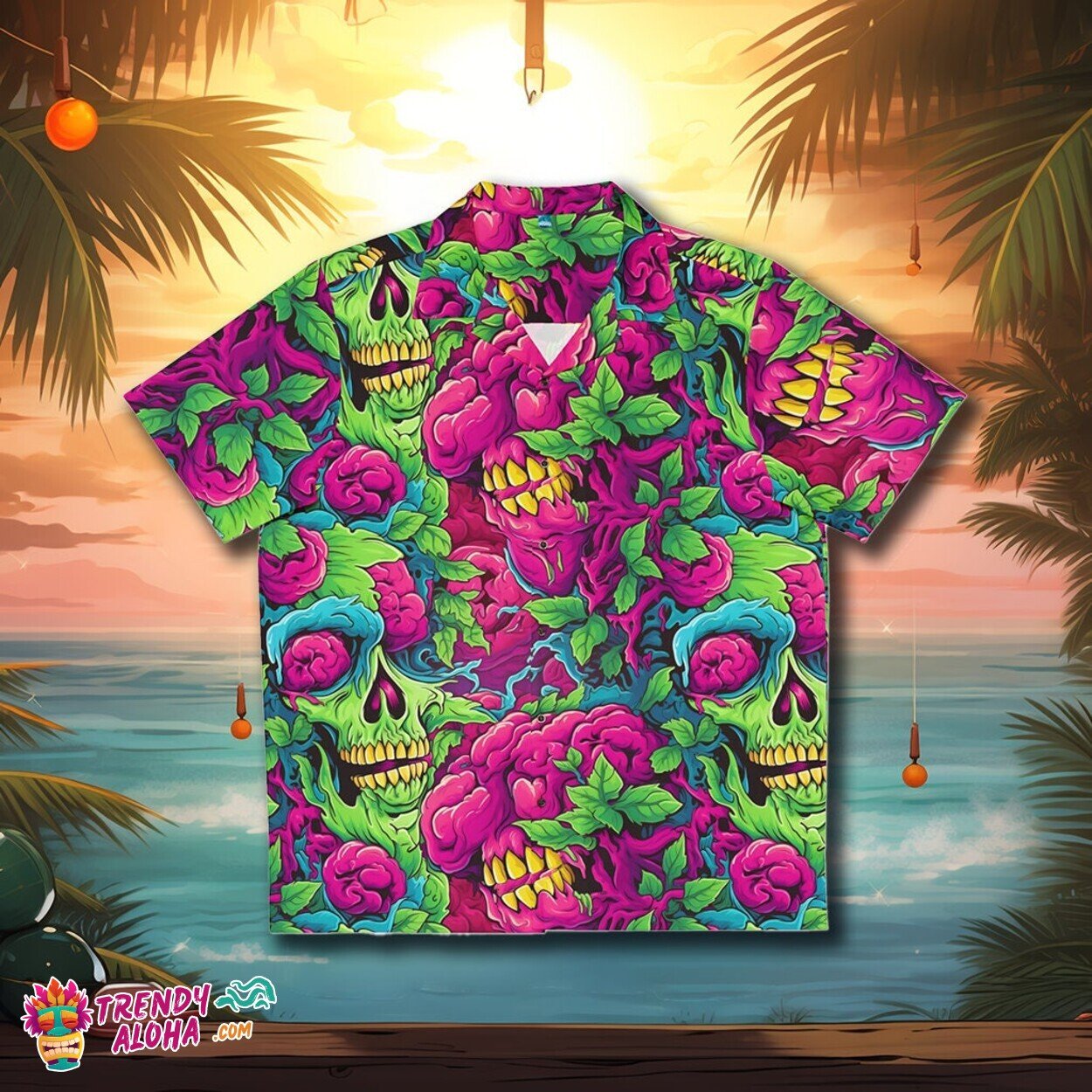 Reanimated Brains Men’s Hawaiian Horror Movie Scene Monsters Aloha Shirt