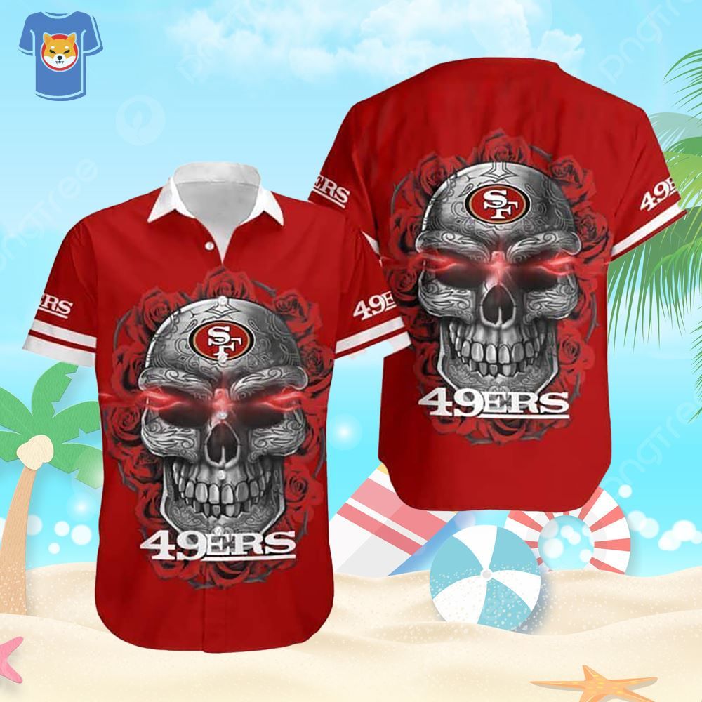 Red Aloha Sugar Skull NFL San Francisco 49Ers Hawaiian Shirt