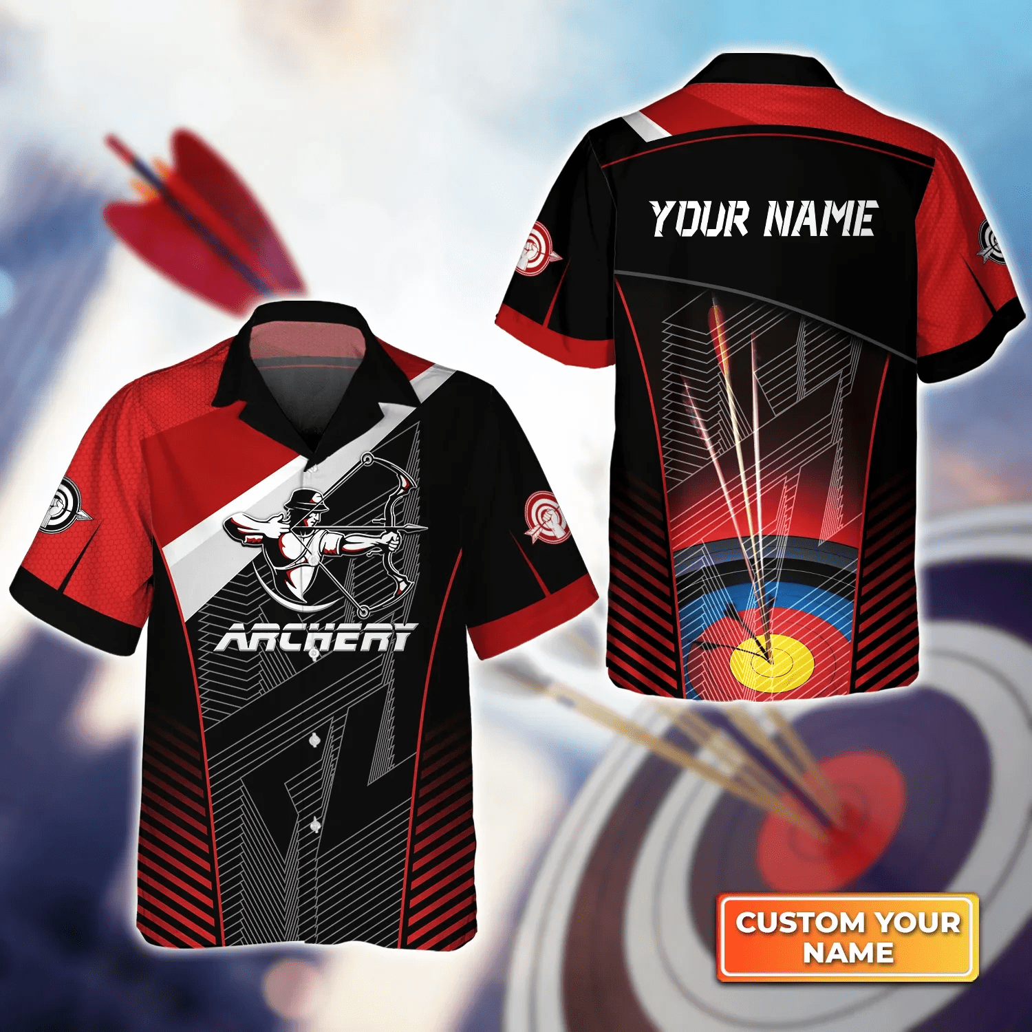 Red And Black Archer Archery Target 3D Trendy Hawaiian Shirt, Gift For Archer Sport Lovers, Gift For Archer