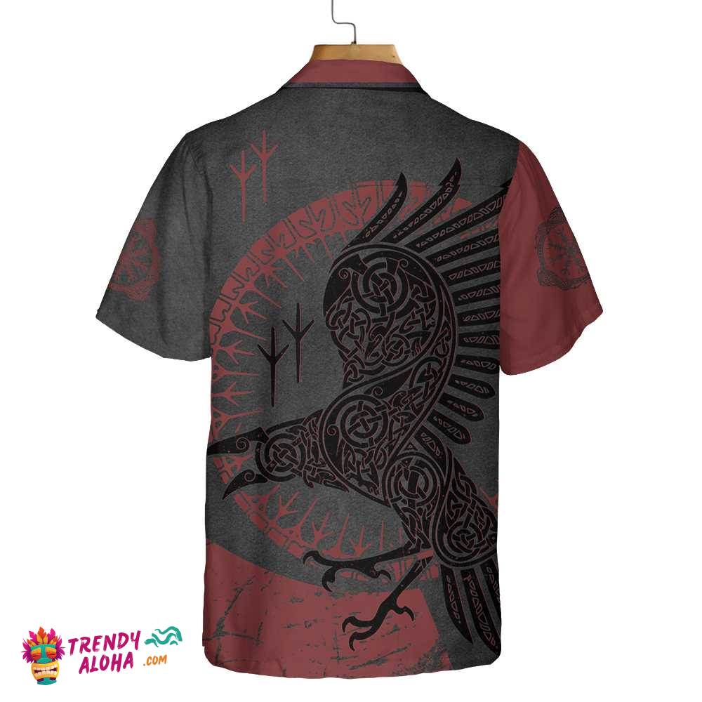 Red And Black Raven Viking Hawaiian Shirt, Unique Viking Raven Shirt For Men And Women