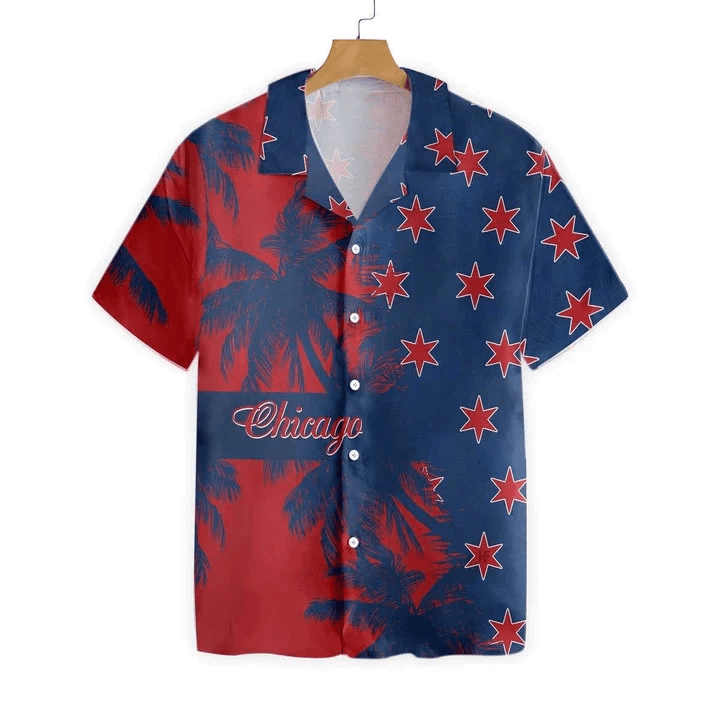 Red And Blue Chicago Watercolor Trendy Hawaiian Shirt