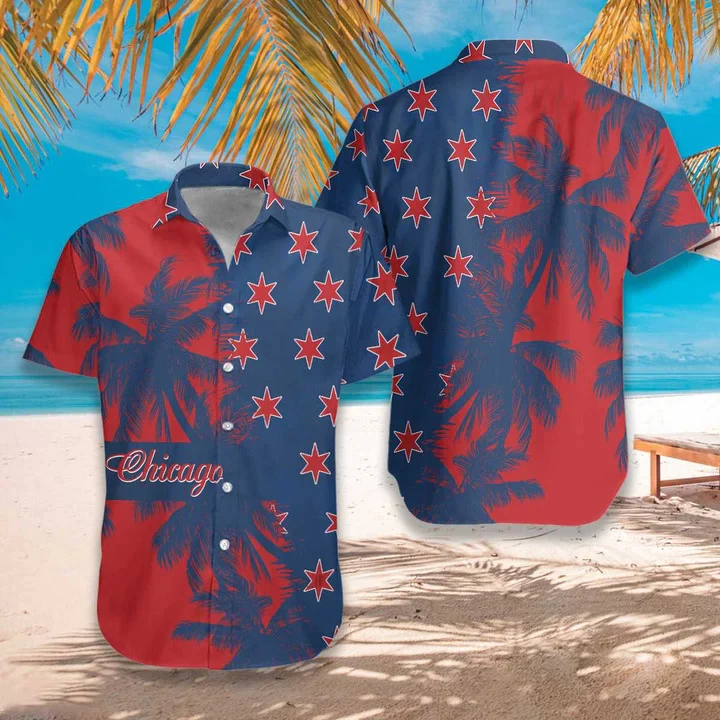 Red And Blue Chicago Watercolor Trendy Hawaiian Shirt