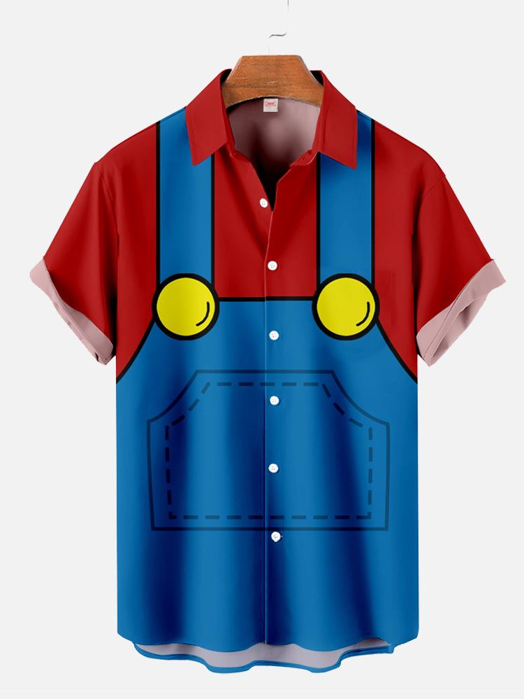 Red And Blue Stitching Fantasy Miner Costume Short Sleeve Aloha Hawaiian Shirt