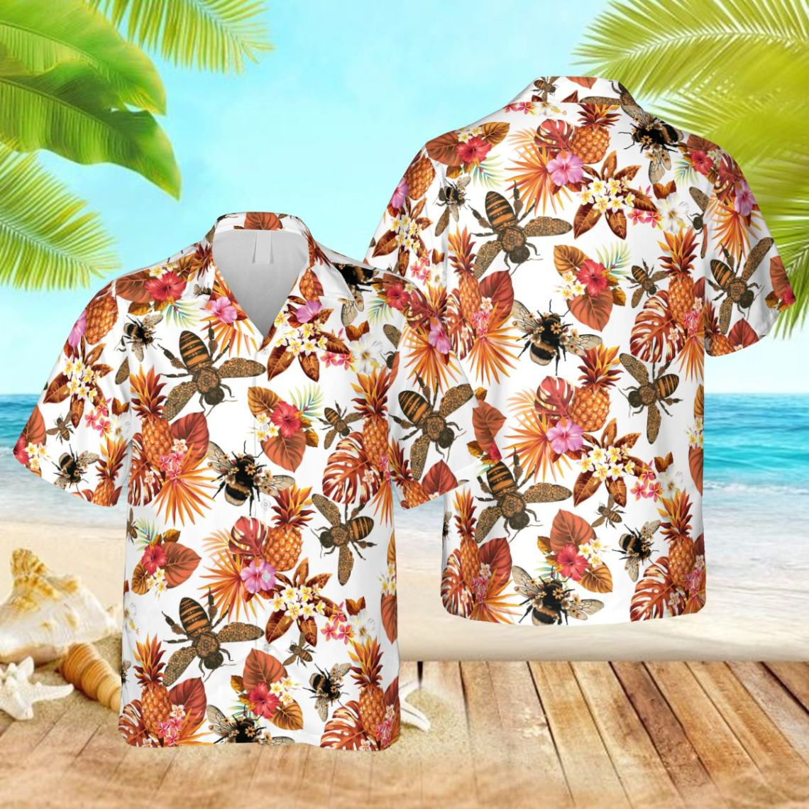 Red And White Bee Trendy Hawaiian Shirt, Gift For Beekeeper