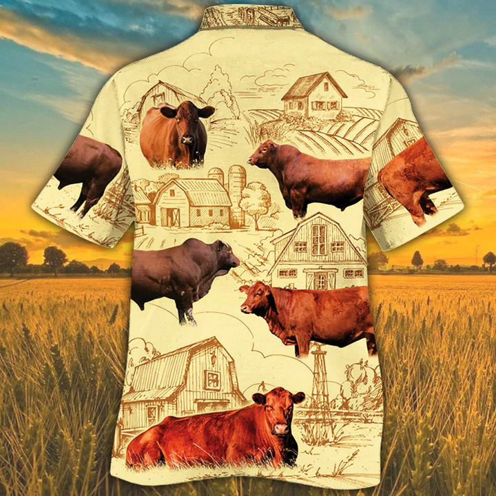Red Angus Cattle 2 Lovers Farm Trendy Hawaiian Shirt, Farm Cow Short Sleeve Hawaiian Aloha Shirt For Men, Women
