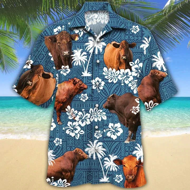 Red Angus Cattle Blue Tribal Lovers Hawaiian Shirt