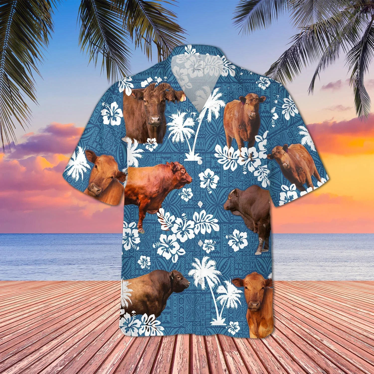 Red Angus Cattle Enthusiasts Hawaiian Shirt with Blue Tribal Essence