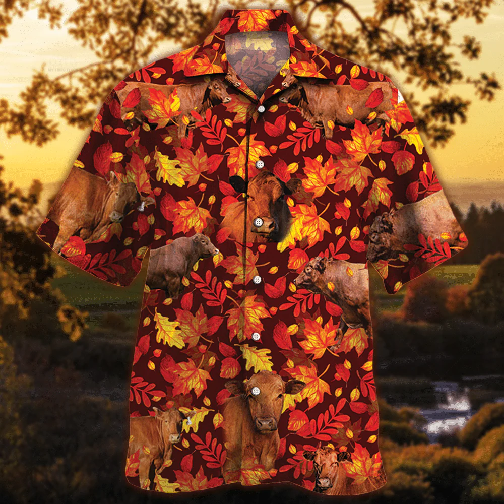 Red Angus Cattle Lovers Autumn Red Leaves Trendy Hawaiian Shirt, Cow Trendy Hawaiian Shirt For Summer Gifts Red Angus Cattle Lovers Autumn Red Leaves Trendy Hawaiian Shirt, Cow Trendy Hawaiian Shirt For Summer Gifts