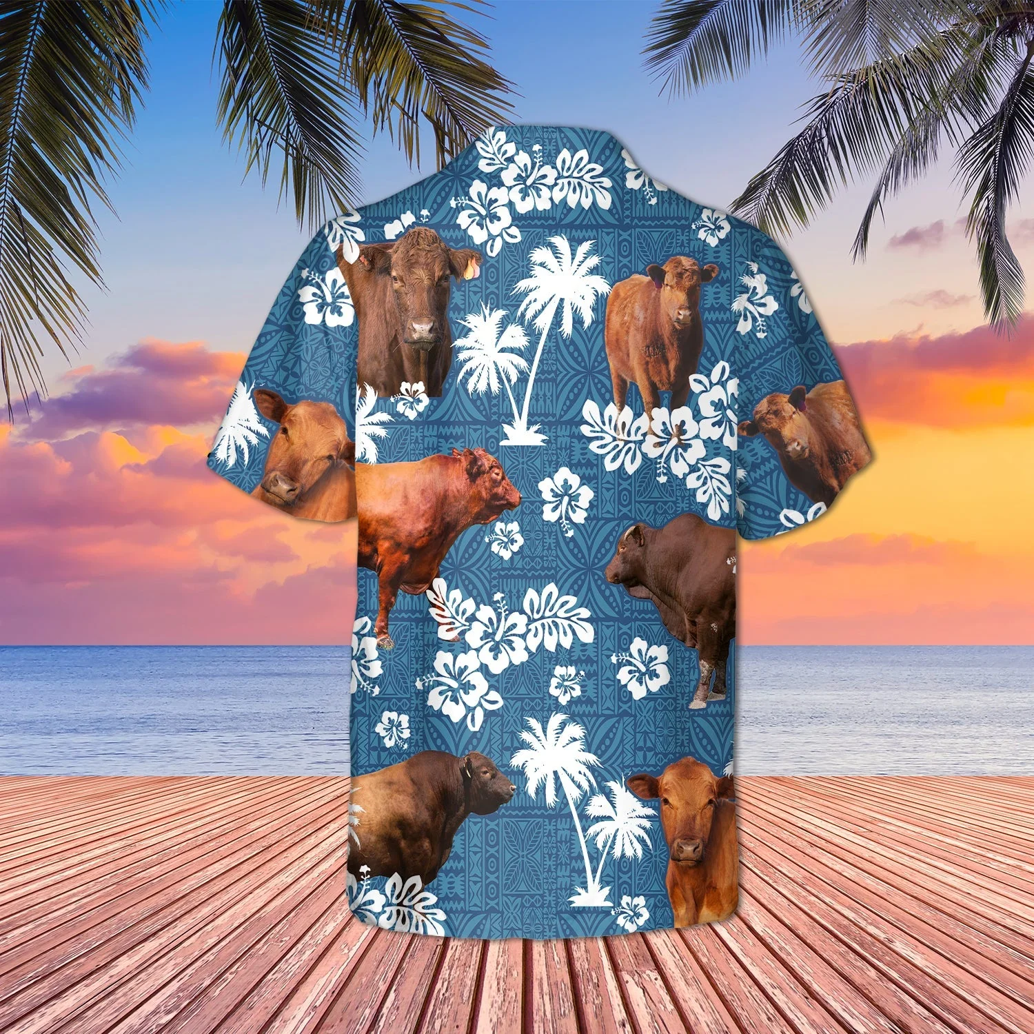 Red Angus Cattle Lovers Blue Tribal Trendy Hawaiian Shirt, Cow Trendy Hawaiian Shirt For Summer Gifts