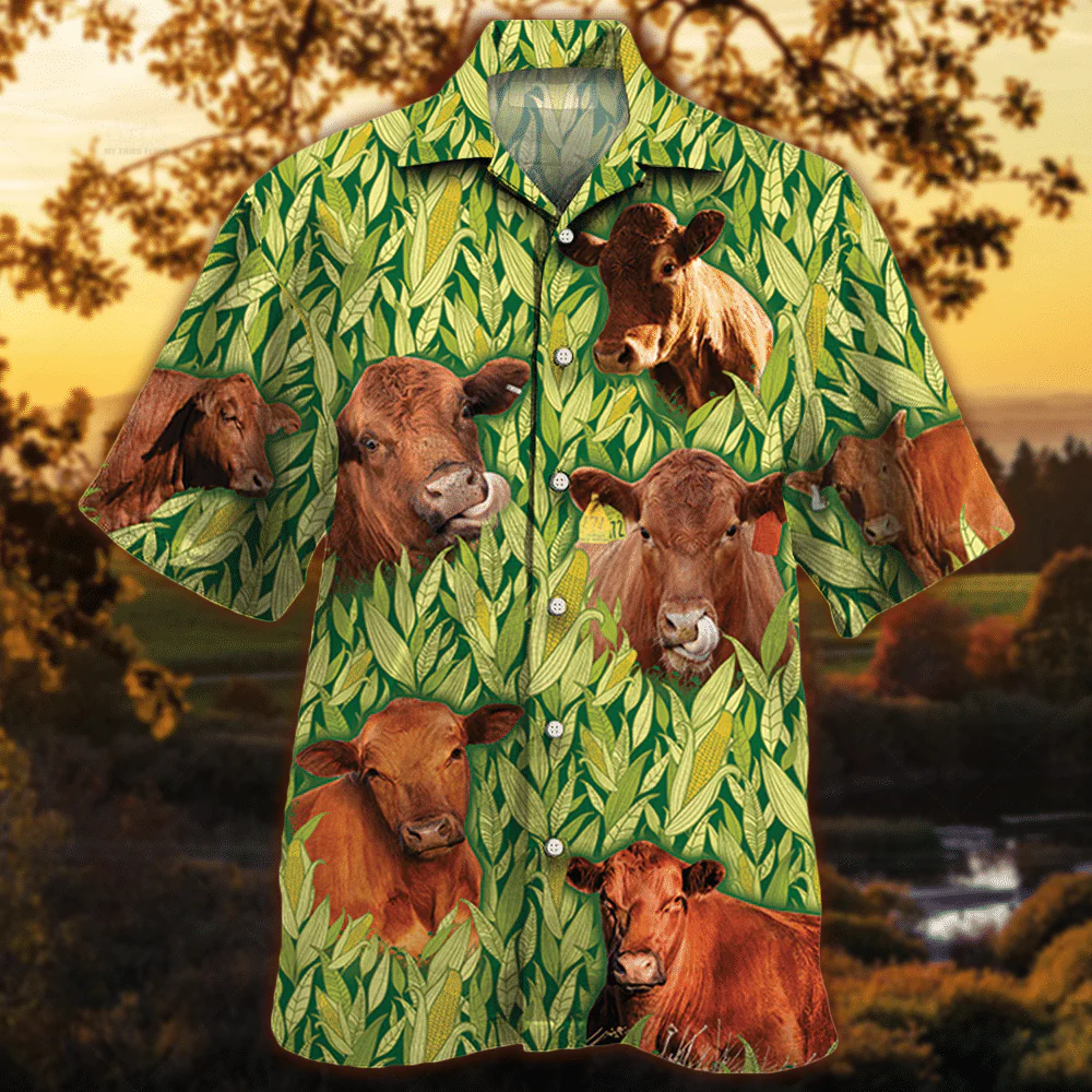 Red Angus Cattle Lovers Corn Pattern Trendy Hawaiian Shirt, Cow Trendy Hawaiian Shirt For Summer Gifts Red Angus Cattle Lovers Corn Pattern Trendy Hawaiian Shirt, Cow Trendy Hawaiian Shirt For Summer Gifts