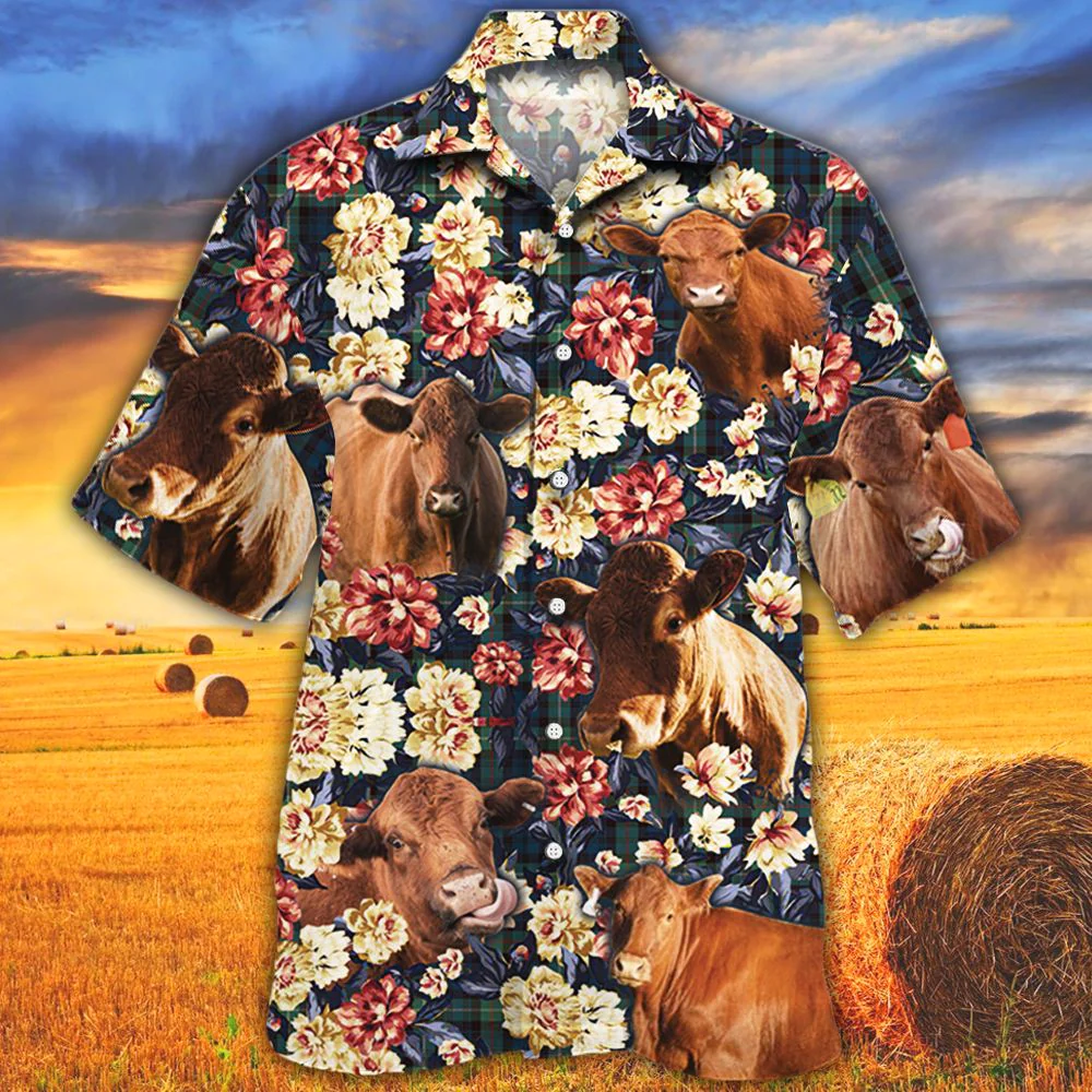 Red Angus Cattle Lovers Green Plaid Pattern Trendy Hawaiian Shirt, Cow Trendy Hawaiian Shirt For Summer Gifts Red Angus Cattle Lovers Green Plaid Pattern Trendy Hawaiian Shirt, Cow Trendy Hawaiian Shirt For Summer Gifts