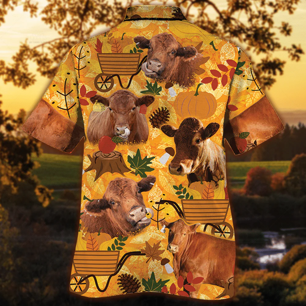 Red Angus Cattle Lovers Orange Nature Autumn Trendy Hawaiian Shirt, Cow Trendy Hawaiian Shirt For Summer Gifts