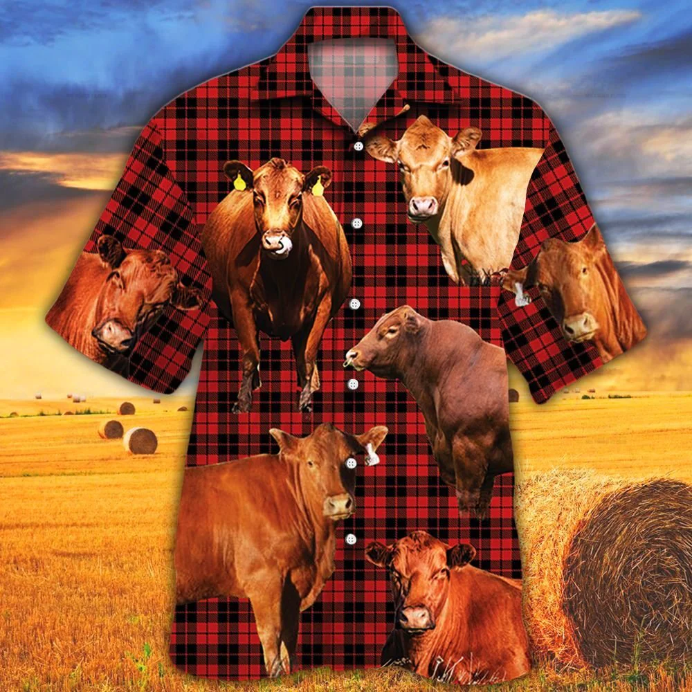 Red Angus Cattle Lovers Red Tartan Pattern Trendy Hawaiian Shirt, Cow Trendy Hawaiian Shirt For Summer Gifts Red Angus Cattle Lovers Red Tartan Pattern Trendy Hawaiian Shirt, Cow Trendy Hawaiian Shirt For Summer Gifts