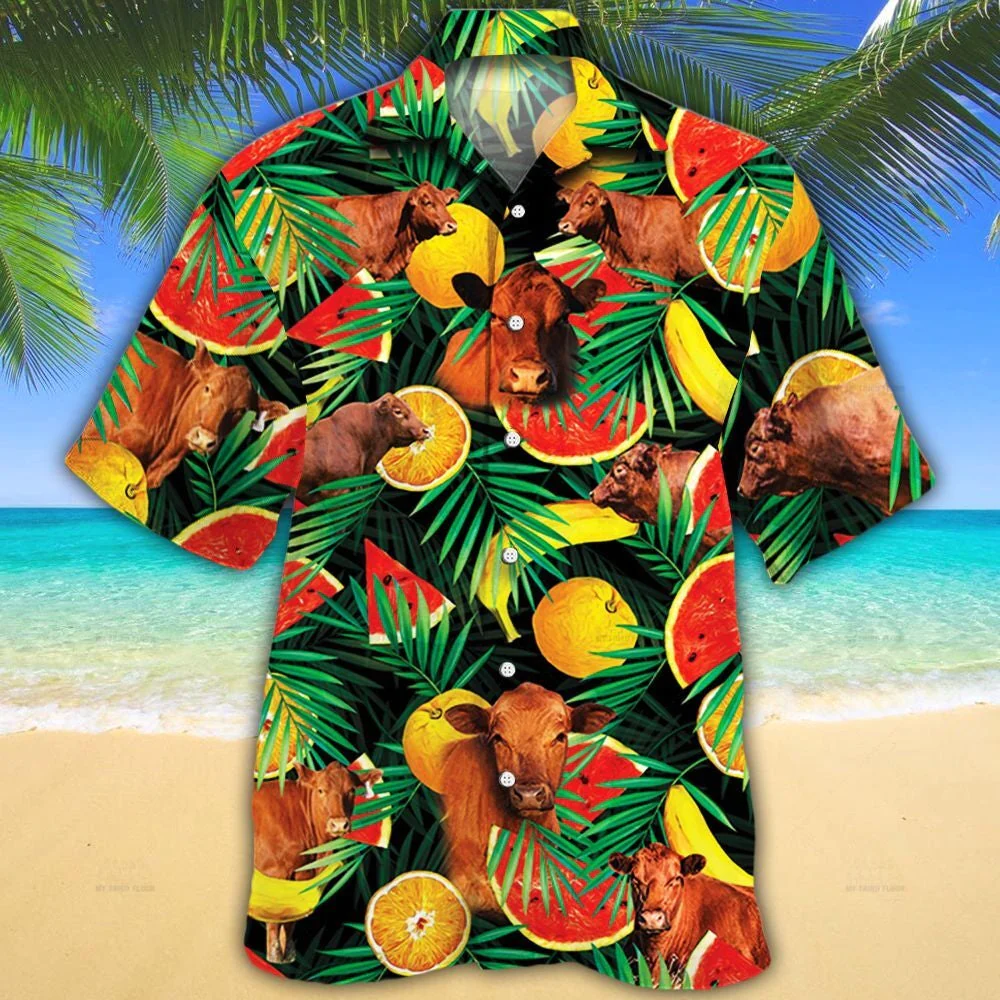 Red Angus Cattle Lovers Tropical Fruits Trendy Hawaiian Shirt Red Angus Cattle Lovers Tropical Fruits Trendy Hawaiian Shirt