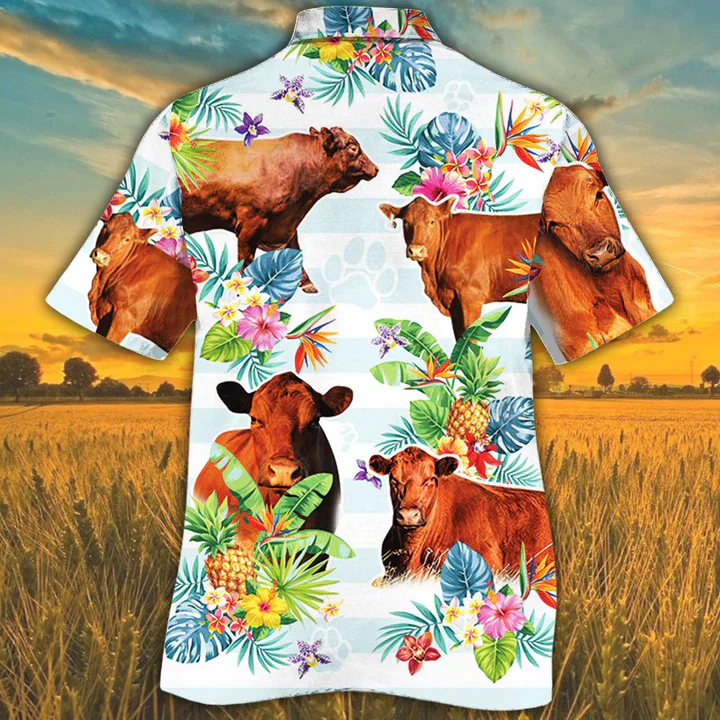 Red Angus Cattle Tropical Flower Trendy Hawaiian Shirt For Men, Women, Cow Summer Trendy Hawaiian Shirt