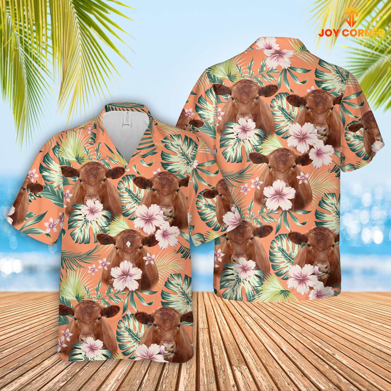 Red Angus Celebrating Summertime Floral Farm Hawaiian Shirt Unique Design