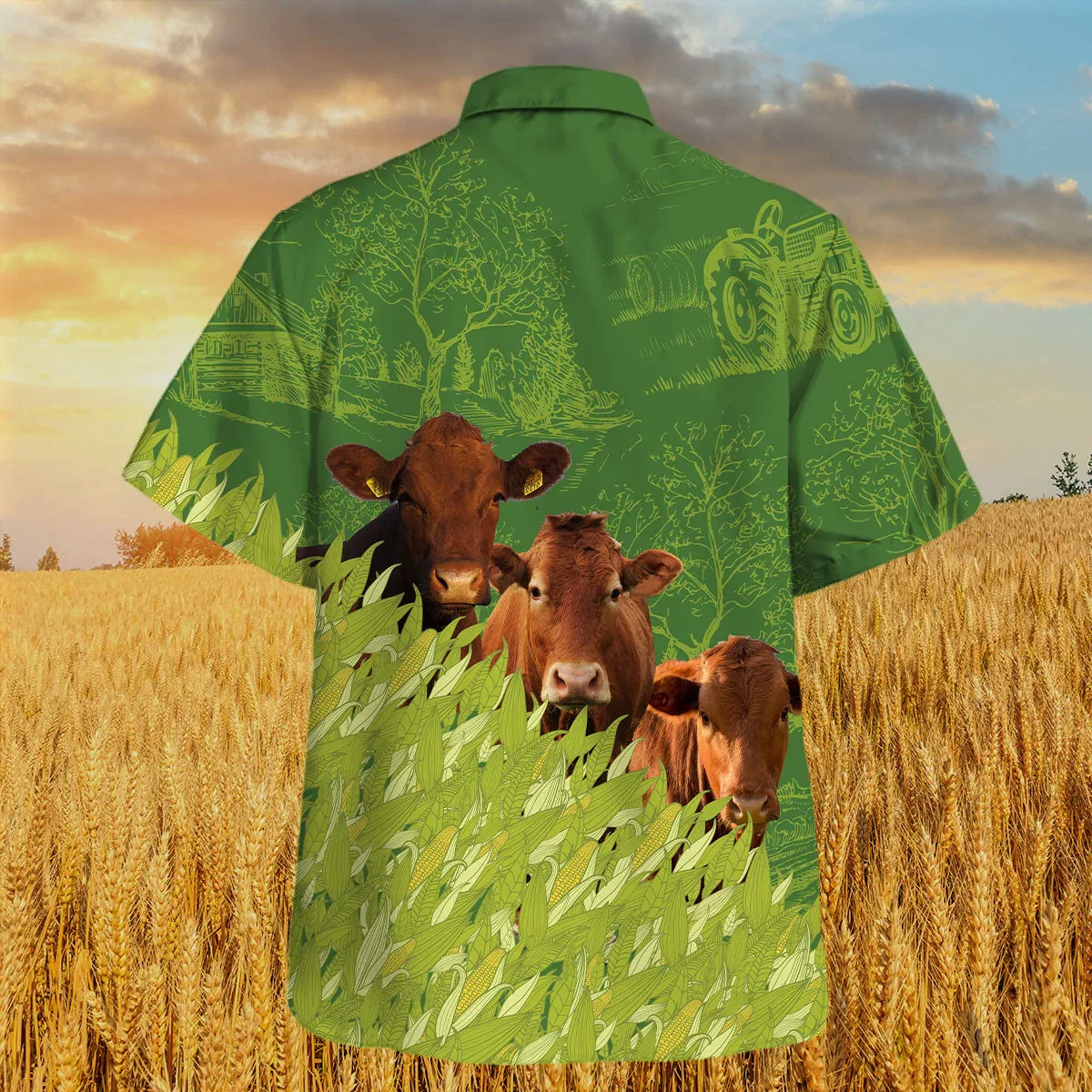 Red Angus Farm Corn Pattern Trendy Hawaiian Shirt, Cow Trendy Hawaiian Shirt, Summer Trendy Hawaiian Shirt For Men And Women