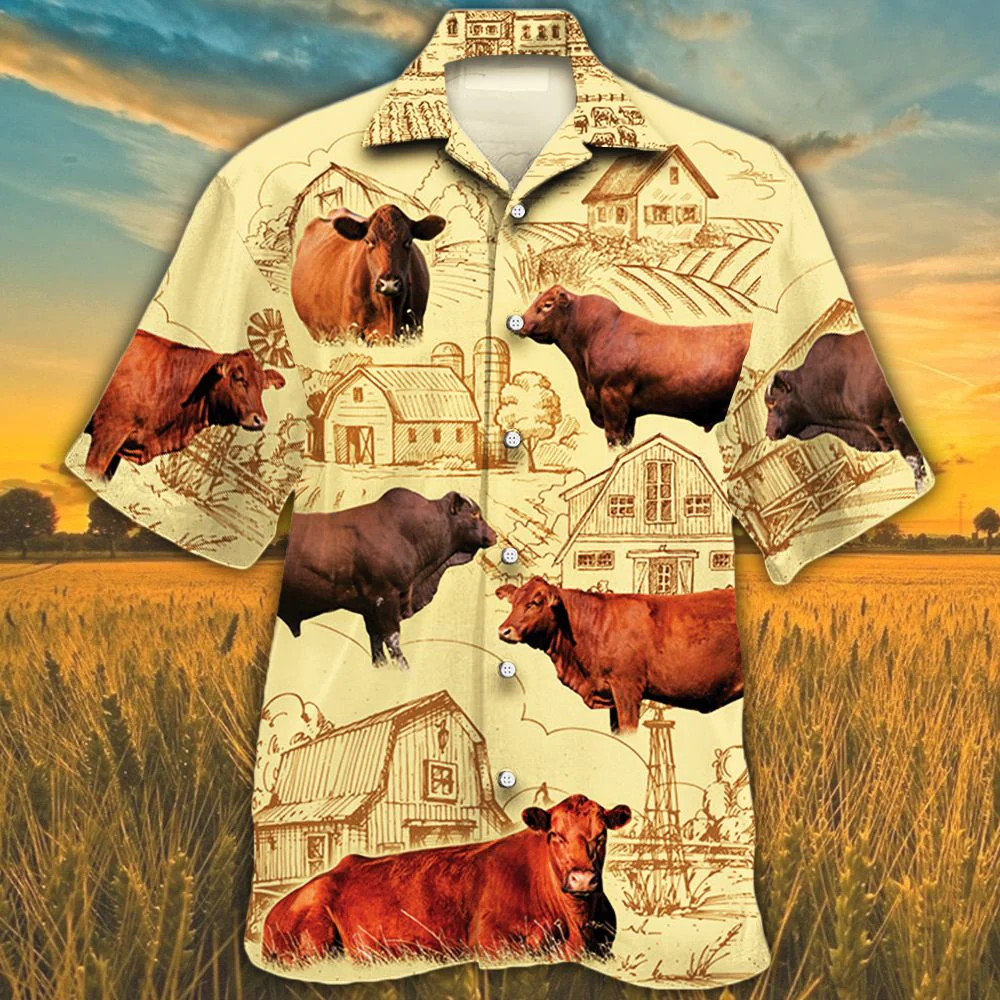 Red Angus Farm Lover Hawaiian Shirt for Bovine Aficionados