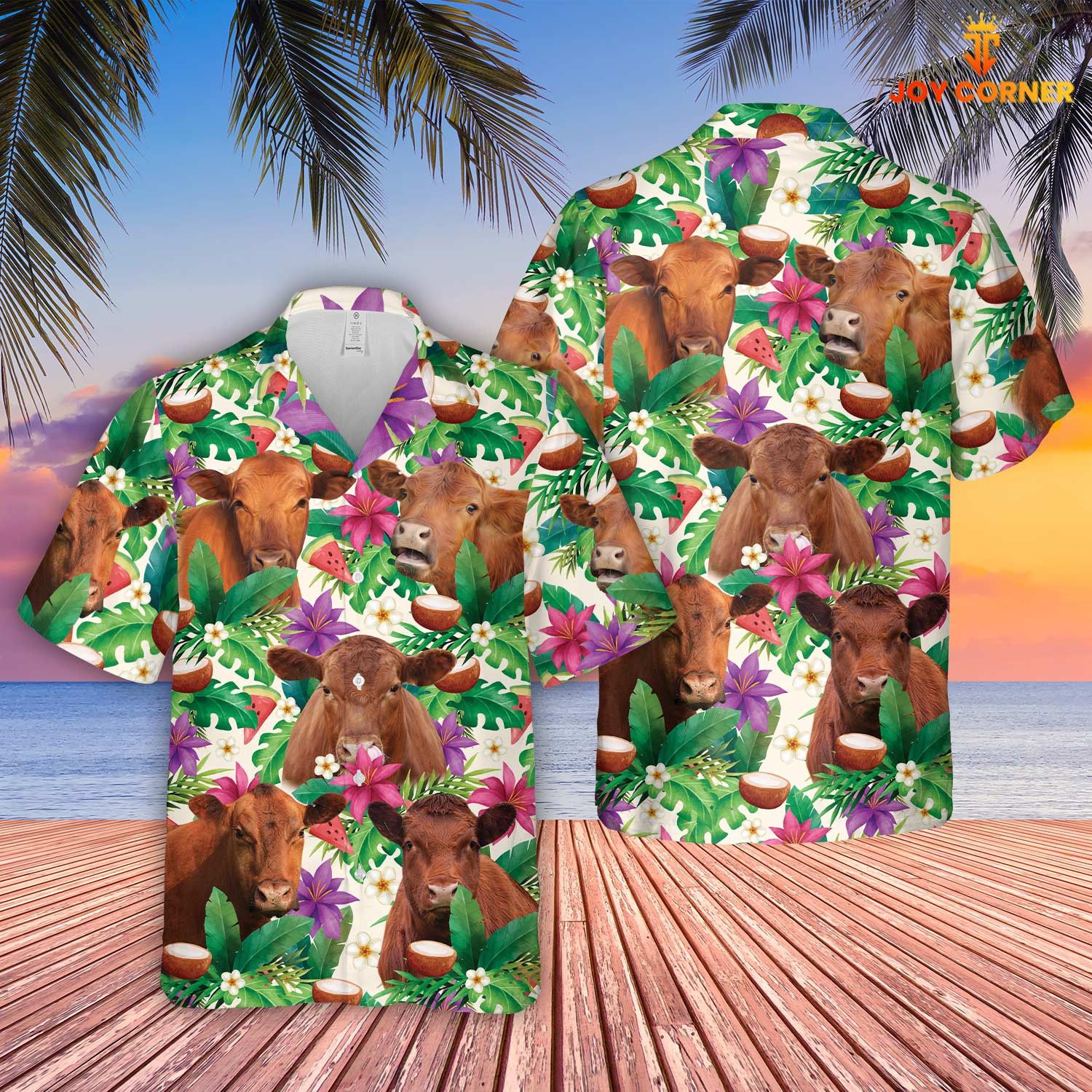 Red Angus Hawaiian Shirt Summertime Florals Design Quality Material And Print