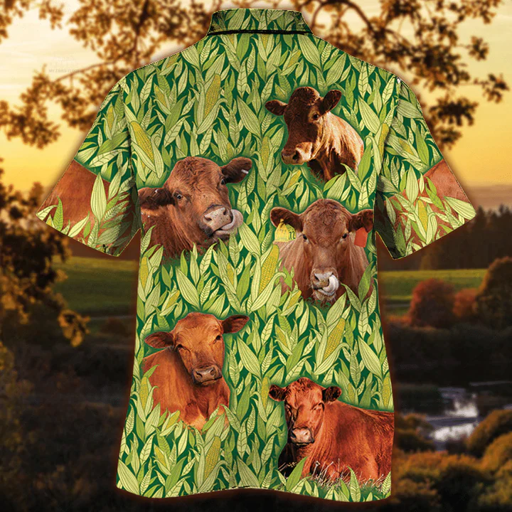 Red Angus Trendy Hawaiian Shirt, Vintage Farm Trendy Hawaiian Shirts For Men, Animals Button Down Mens Trendy Hawaiian Shirts