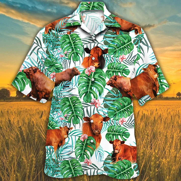 Red Angus Tropical Plant Trendy Hawaiian Shirt, Cow Trendy Hawaiian Shirt, Trendy Hawaiian Shirts For Men, Women Red Angus Tropical Plant Trendy Hawaiian Shirt, Cow Trendy Hawaiian Shirt, Trendy Hawaiian Shirts For Men, Women