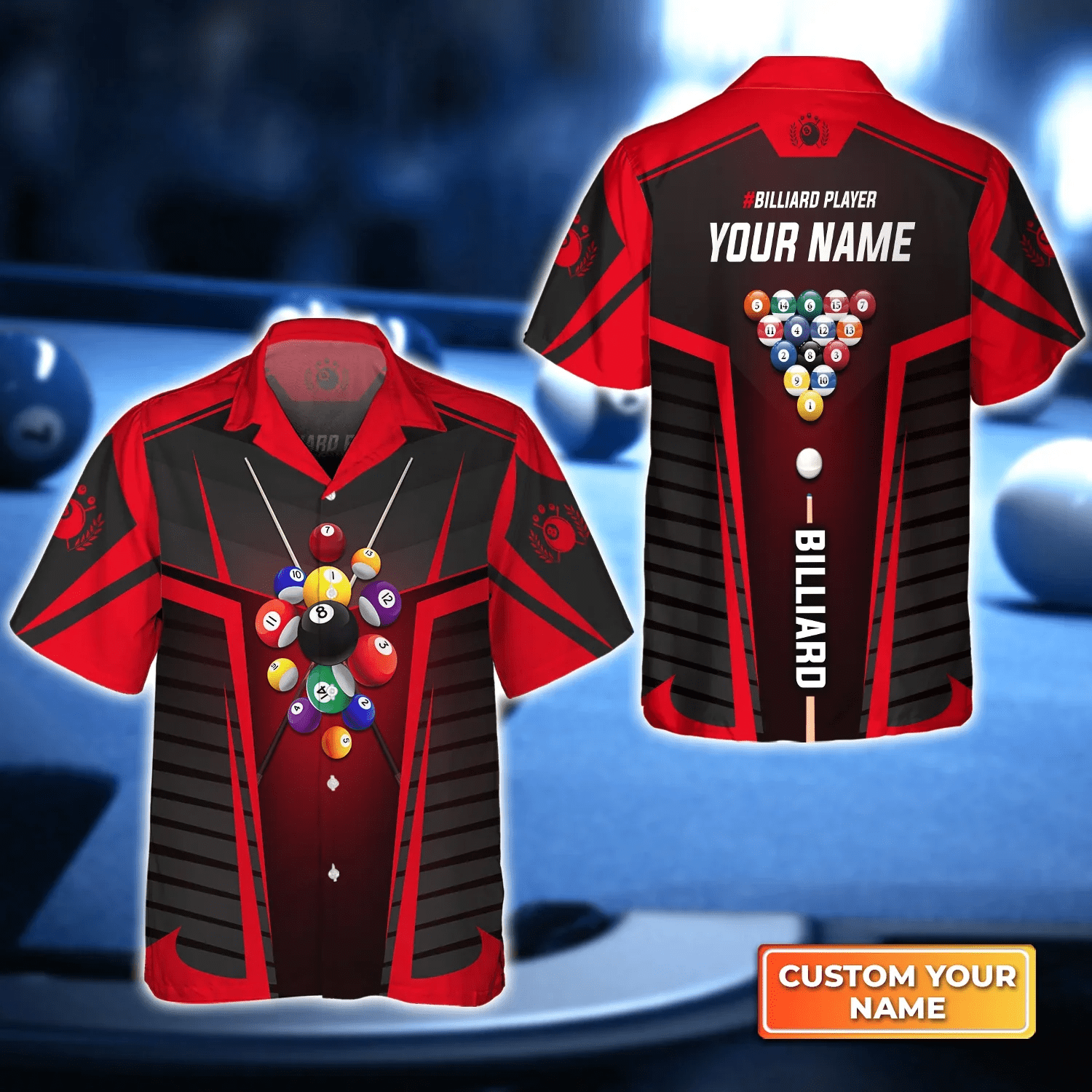 Red Billiard Balls Personalized Name 3D Trendy Hawaiian Shirt, Billiard Team Shirt, Summer Shirt Gift For Billiard Lover