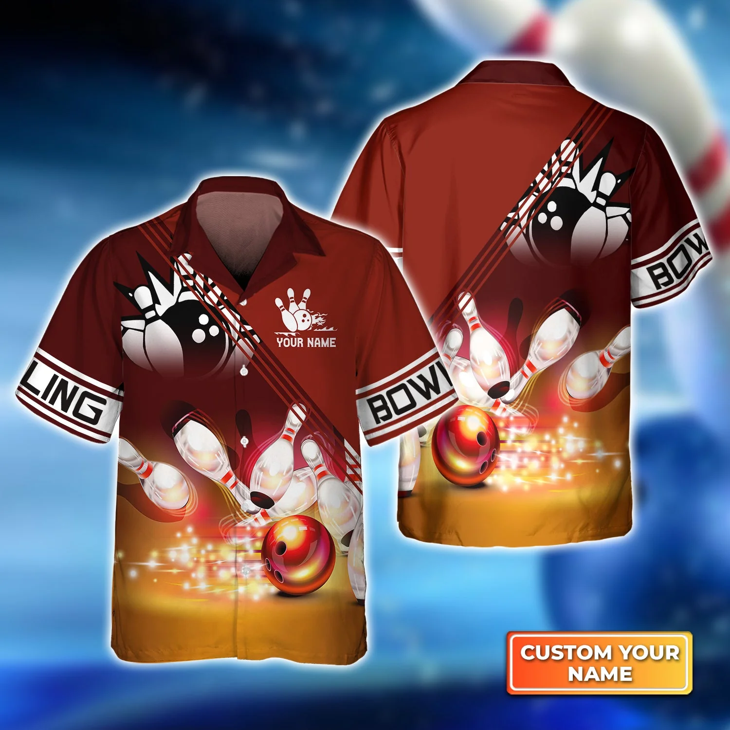Red Bowling Ball Crashing Into The Pins Trendy Hawaiian Shirt, Bowling Trendy Hawaiian Shirt For Men, Women, Bowling Team Shirt