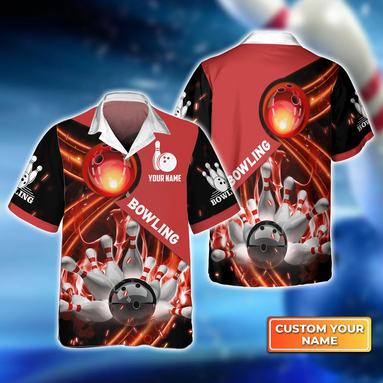 Red Bowling Ball In Fire 3D Trendy Hawaiian Shirt, Bowling Trendy Hawaiian Shirt For Men, Women, Bowling Team Shirt