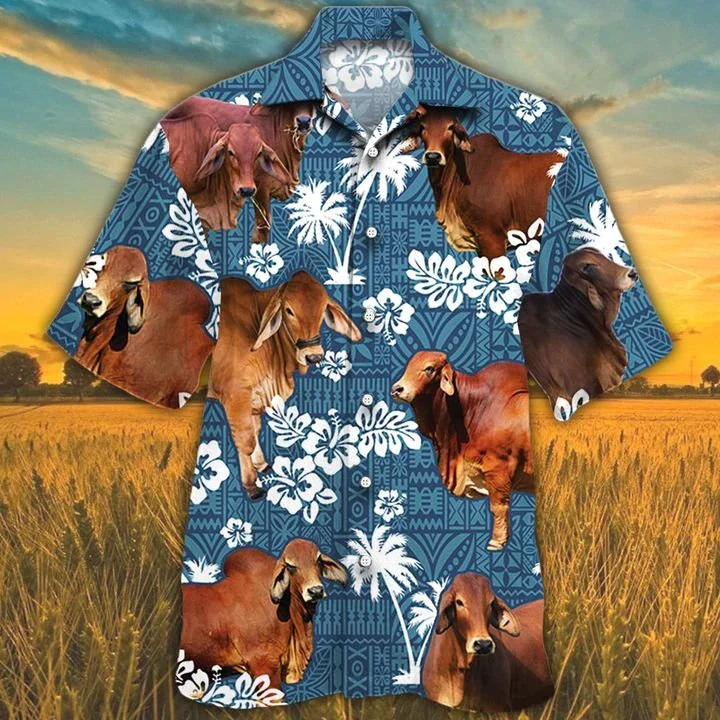 Red Brahman Cattle Lovers Blue Tribal Pattern Trendy Hawaiian Shirt, Cow Trendy Hawaiian Shirts, Cow Aloha Shirt For Men, Hawaii Shirt Woman Red Brahman Cattle Lovers Blue Tribal Pattern Trendy Hawaiian Shirt, Cow Trendy Hawaiian Shirts, Cow Aloha Shirt For Men, Hawaii Shirt Woman