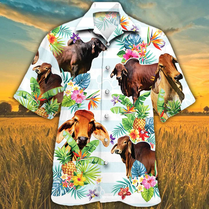 Red Brahman Cattle Lovers Tropical Flower Trendy Hawaiian Shirt, Cow Summer Trendy Hawaiian Shirt Red Brahman Cattle Lovers Tropical Flower Trendy Hawaiian Shirt, Cow Summer Trendy Hawaiian Shirt